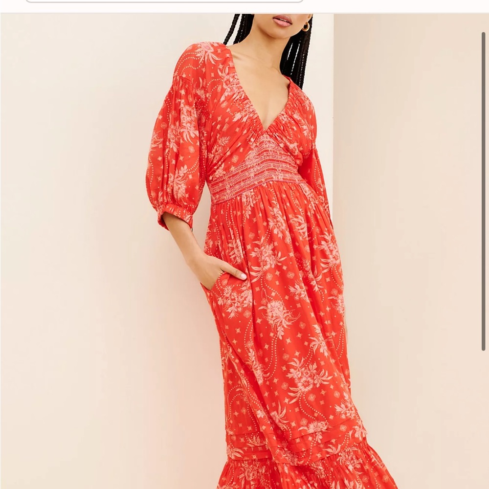 Red Floral V-Neck Dress - Picture 2 of 10